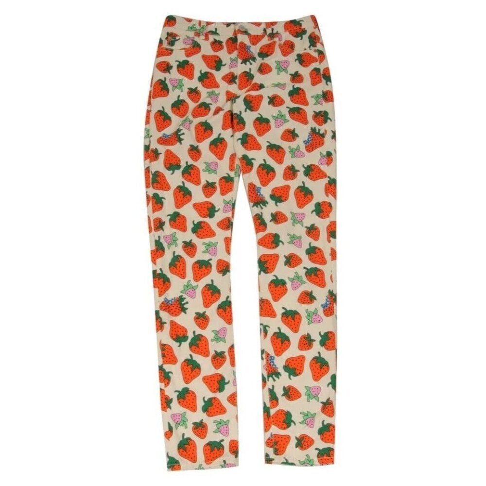Gucci Strawberry Print Pants Ivory Slim Leg Jeans Size 26 NWT Italy